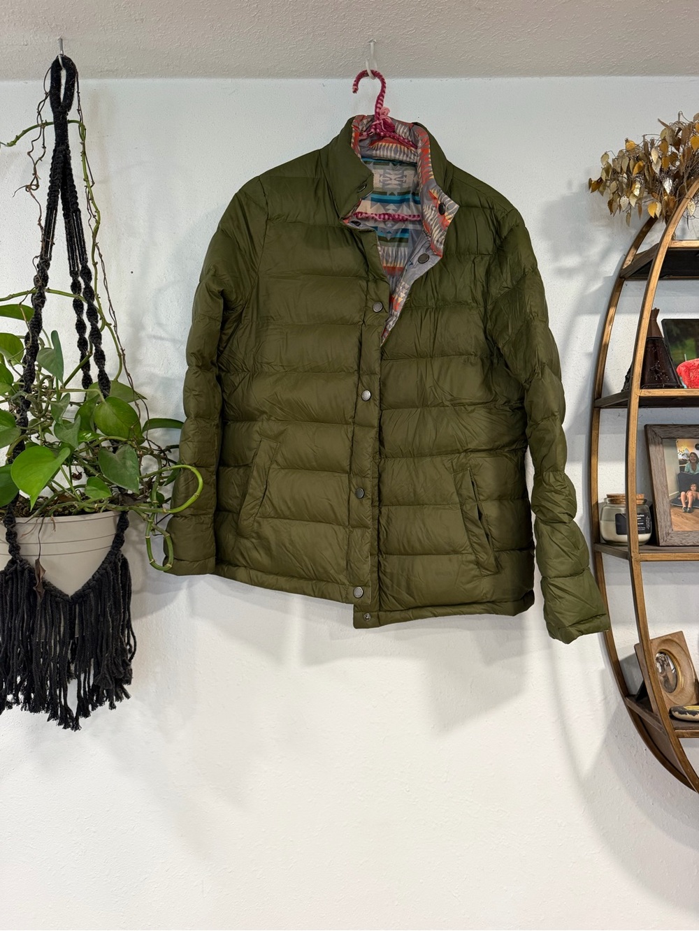 Womens Olive Green Pendleton Puffer Jacket - Lightweight Quilted Coat